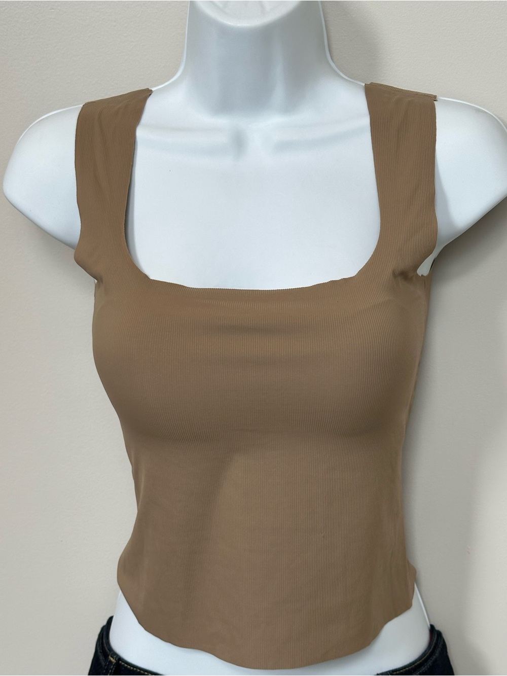 Square Neck Ribbed Tank Top in Camel - can be used as inner (can fit up to med)